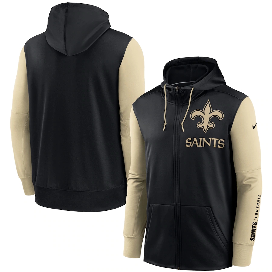 NFL Nike New Orleans Saints Black Gold Fan Gear Mascot Performance FullZip Hoodie